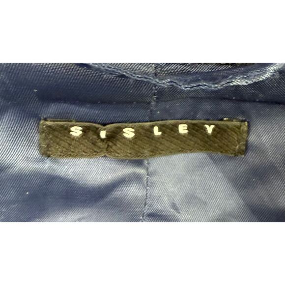 Sisley Hooded Coat Women 2 Blue Faux Fur Clip Buttons Gray Wool Lined Hood Plush - Picture 3 of 9